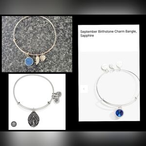 Alex and Ani Bracelet Lot Set of 3 Silver Tone Sapphire Blue CZ Pre Owned